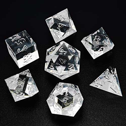 Bescon Crystal Clear (Unpainted) Sharp Edge DND Dice Set of 7, Razor Edged Polyhedral D&D Dice Set for Dungeons and Dragons Role Playing Games, Clear Color - Clear