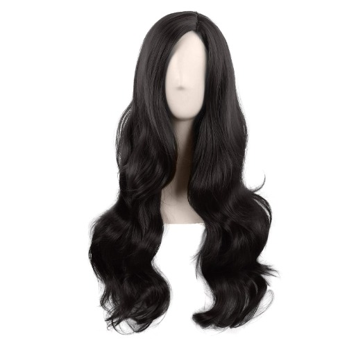 MapofBeauty 70 cm Cosplay Lange golvende krullende synthetische vezels kant Bangs Anime Mode Party Haar Pruik (zwart)