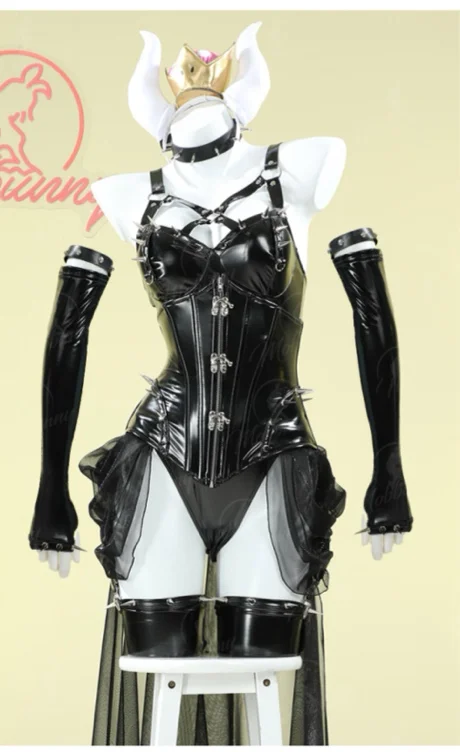 Hime Derivative Sexy Lingerie Set Black Bodysuit and Chiffon Skirt with Waistband and Earrings Cosplay Costume