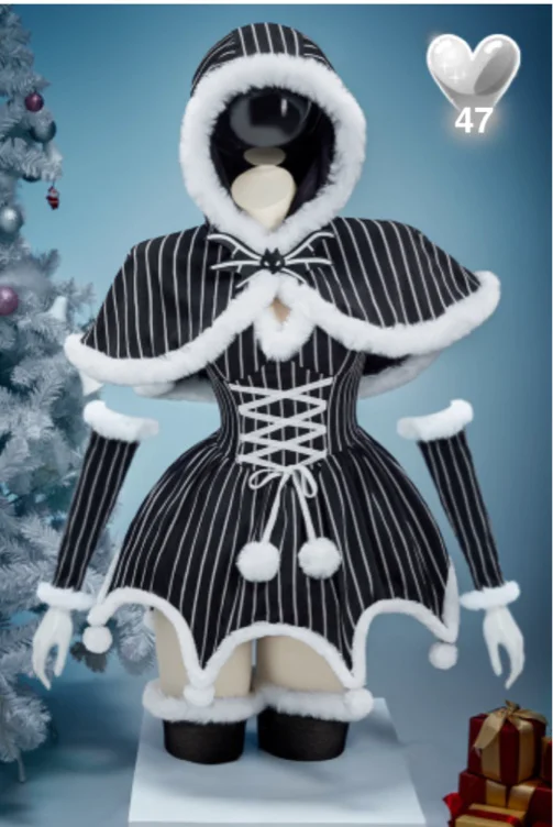 Christmas Nightmare Skeleton Style Gothic Costume Striped Dress with Cloak and Sleeves Christmas Outfits