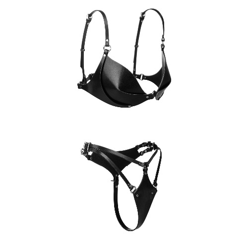 Leather lingerie set ASTREA | Black / M / Gold