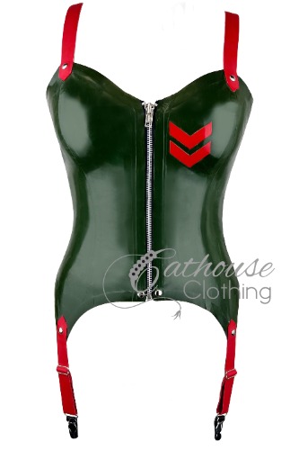 Military Madam basque | medium / Olive Green & Red