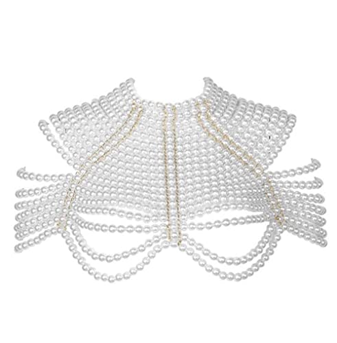 CCbodily Pearl Body Chain Bra - Fashion Shoulder Necklaces Bra Chain Body Jewelry - B-WHITE