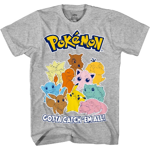 Pokemon Mens Pikachu Game Shirt - Gotta Catch Em All - Official T-Shirt - X-Large