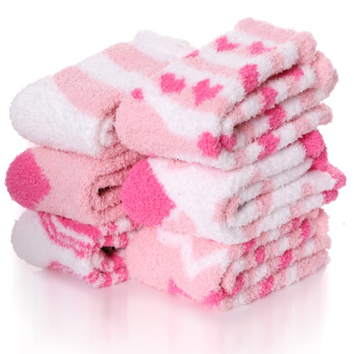 EBMORE Womens Fuzzy Socks Slipper Soft Cabin Plush Warm Fluffy Winter Sleep Cozy Adult Socks - Mix Pink(6 Pairs)