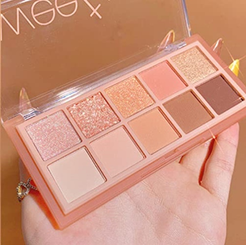 Go Ho 10 Colors Eyeshadow Palette,Matte&Glitter Eyeshadow Korean Makeup,High Pigmented Shades,Naturing-Looking, High Pigment Waterproof Cool Eye Eyeshadow Palette,01 - 01 Colors Peach Style
