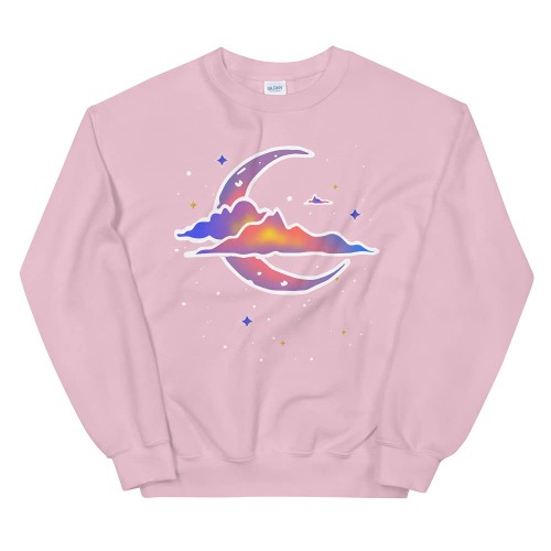 Crescent Moon - Trippy Fairy Kei Kawaii Pastel Goth - Harajuku Unisex Sweatshirt - XX-Large Light Pink,pastel
