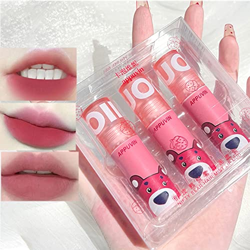 Sitovely 3 Colors Cute Mini Velvet Matte Lipstick Set, Waterproof & Long-Lasting Smudge Proof Pink Color Lip Gloss Lip Stains Makeup Set with Gift Box | Mud Texture (B) - B