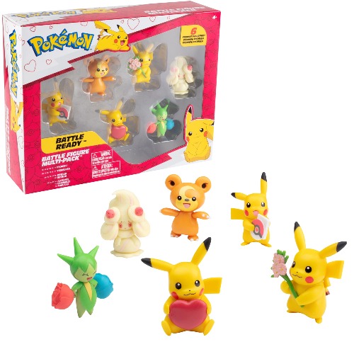 Pokémon Valentines Day Battle Figure Pack Toy Set, 6 Pieces - Collectible Love Edition - 3 Pikachu, Teddiursa, Alcremie & Roselia - Officially Licensed - Gift for Kids - 