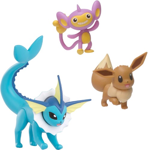 Pokemon Battle Figure Set - Includes 2-Inch Eevee and Aipom and 3-Inch Vaporeon - Aipom, Eevee, and Vaporeon