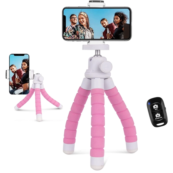 UBeesize Phone Tripod, Portable and Flexible Tripod with Wireless Remote and Clip, Cell Phone Tripod Stand for Video Recording(Pink
