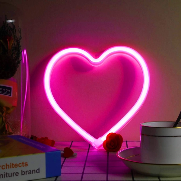 EXF Pink Heart Neon Sign, Battery Operated or USB Powered LED Neon Light for Party, Mother's Day Decorations Lamp, Table & Wall Decoration Light for Girl's Room Dorm Wedding Anniversary Home Décor