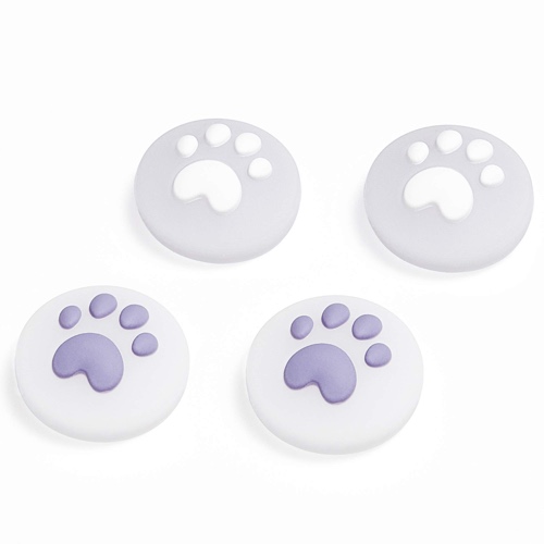 LeyuSmart Transparent Cat Paw Thumb Grip, Joystick Cap for Nintendo Switch & Lite, Comfortable Cover Skin for Joy-Con Controller Thumbstick (Purple & White) - 