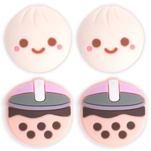 BelugaDesign Boba Dumpling Thumb Grips | Cute Food Pork Bun Baby Face Bubble Tea | Kawaii Japanese Button Joystick Cap Cover | Compatible with Nintendo Switch Standard Lite OLED (Beige) - Beige