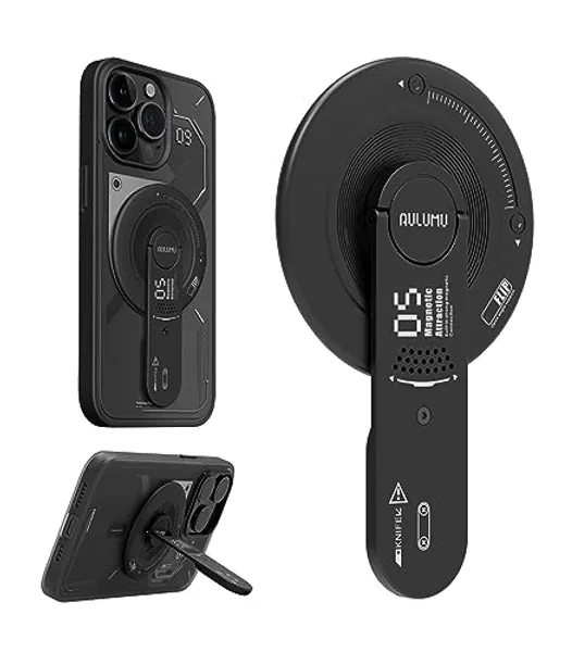Aulumu G05 Mag Safe Phone Stand Grip | Removable 360° Adjustable Phone Kickstand with Box Opener | Compatible with MagSafe for iPhone 16/15/14/13/12 Series - Black