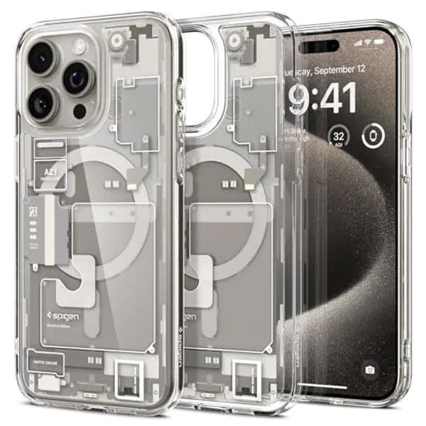Spigen Ultra Hybrid MagFit Designed for iPhone 15 Pro Max Case (2023) [Anti-Yellowing] [Military-Grade Protection] Compatible with MagSafe - Zero One Natural Titanium