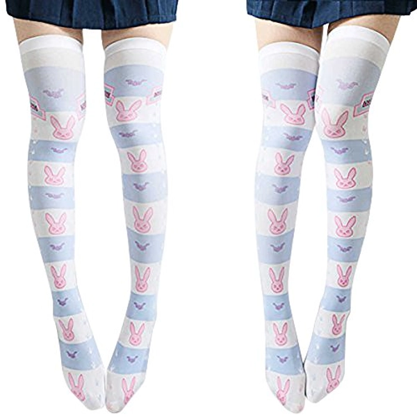 SzBlaZe Women's Cute Kawaii Thin Anime Print Over the Knee Socks Stockings (Pack of 1 Pair)