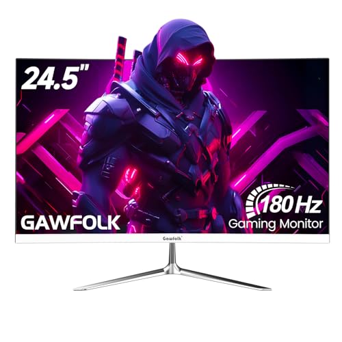 Gawfolk 25 Inch Gaming Monitor, 144hz/180hz Computer Monitor FHD 1080P PC Monitors,Frameless Curved Monitors VA,sRGB 100%, DisplayPort, HDMI,Eye Care, Wall Mount Compatible (White) - 24.5 inch - 1k-180hz-white