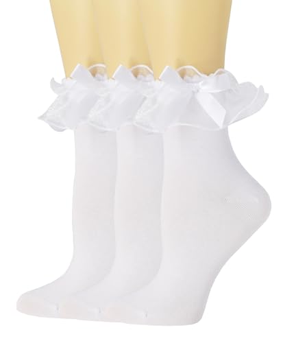 SRYL Women Lace Ankle Socks Ruffle Frilly Cotton Socks Trim Lace,Anklet socks Dress Socks Women or Girls,H04