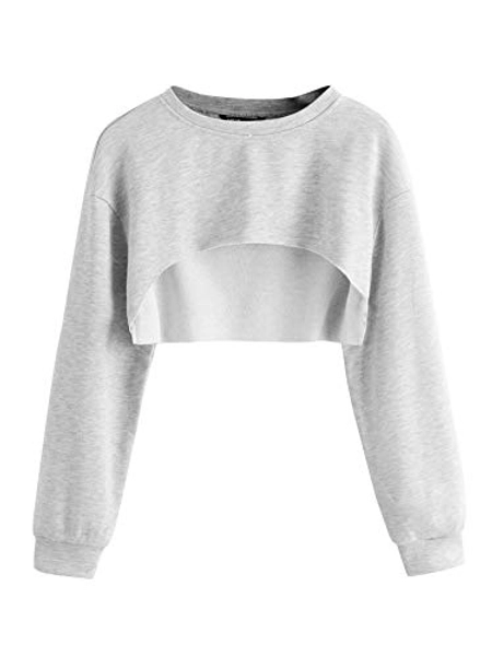 SweatyRocks Women's Casual Solid Cut Out Front Long Sleeve Pullover Crop Top Sweatshirt