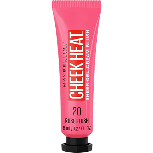 Maybelline New York Cheek Heat Gel-Cream Blush Makeup, lightweight, Breathable Feel, Sheer Flush Of Color, Natural-Looking, Dewy Finish, Oil-Free, Rose Flush, 1 Count - 20 ROSE FLUSH