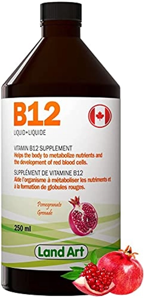 Vitamin B12 Liquid 250ml – 50 Doses - Great Taste - 1000mcg - For Kids and Adults - Fast Absorption - Vegan - Non-GMO – Gluten Free – No Sugar Added - Made in Canada