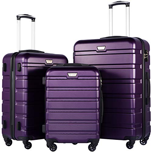 Coolife Luggage 3 Piece Set Suitcase Spinner Hardshell Lightweight TSA Lock (purple2) - 3 piece set(20in24in28in) - purple