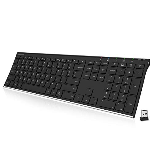 Arteck 2.4G Wireless Keyboard Stainless Steel Ultra Slim Full Size Keyboard with Numeric Keypad for Computer/ Desktop/ PC/ Laptop/ Surface/ Smart TV and Windows 10/ 8/ 7 Built in Rechargeable Battery
