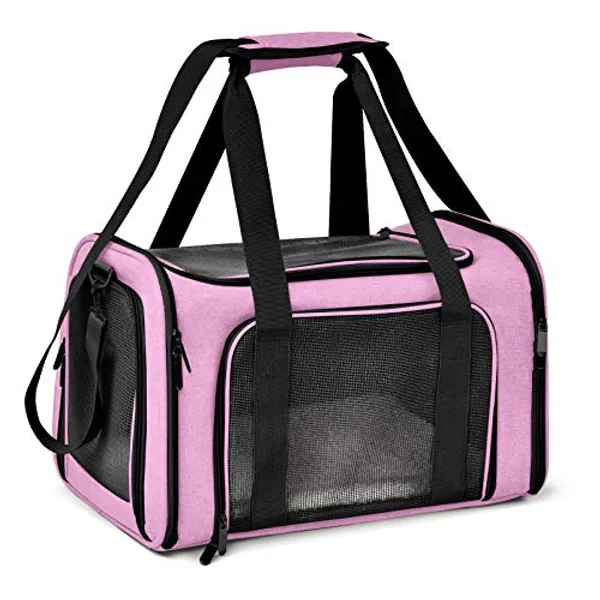 Henkelion Pet Carrier for Small Medium Cats Dogs Puppies up to 15 Lbs, TSA Airline Approved, Soft Sided, Collapsible Travel - Pink