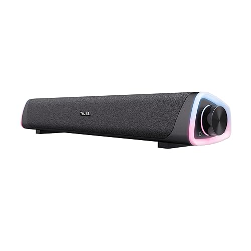 Trust Liro Barra de Sonido PC 12W, Soundbar Estéreo con Iluminación LED RGB, Conexión Audio 3,5 mm, Altavoces PC Alimentación USB, Altavoz PC Ordenador Portátil Tablet Smartphone TV, Negro - Soundbar LED
