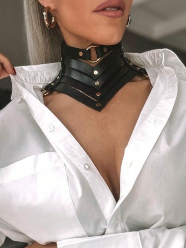 1 pieza Collar de cuello de mujer de piel sintética de estilo punk para juego de roles, accesorio de cuello negro para disfraz
