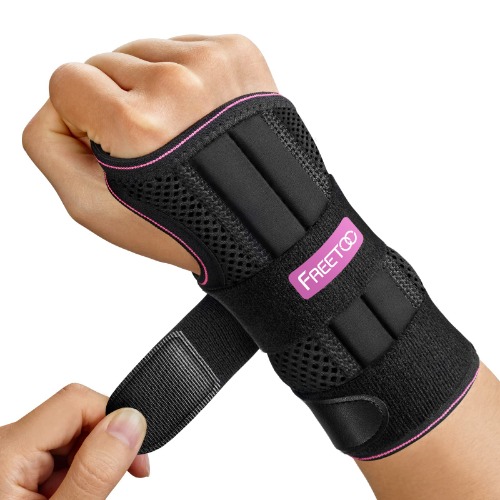 FREETOO Wrist Brace for Carpal Tunnel Relief Night Support , Maximum Support Hand Brace with 3 Stays for Women Men , Adjustable Wrist Support Splint for Right Left Hands for Tendonitis, Arthritis , Sprains,Rose Red (Right Hand, S/M) - Rose Red S/M(Wrist size：5.1"-7.9") Right