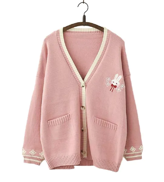 GK-O Mori Girl Kawaii Rabbit Japan JK Uniform Knit Cardigan Sweater Girl School Cosplay Sweater