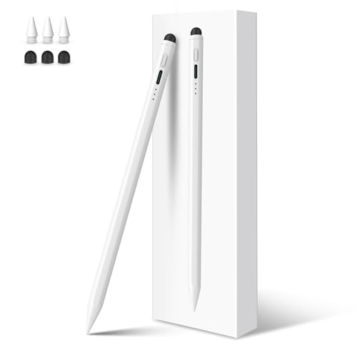MEKO Stift für iPad Apple 2018-2024 mit Gummispitze Schnellladefunktion Palm Rejection und Neigungssensitivität für iPad Pro 11''/12,9''/ iPad 10/9/8/7/6. Gen/iPad Mini 6/5. Gen/iPad Air 5/4/3. Gen - Weiß