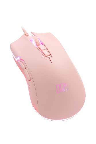 i-rocks M31E RGB Wired Gaming Mouse : 6400 DPI Optical Sensor - 60 Million Click lifespans - Compatible Software - 7 Programmable Buttons - Peach Pink - Pink