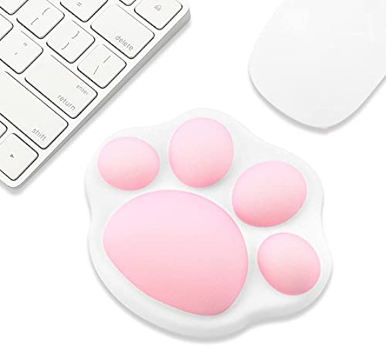 YIANI Cute Cat Paw Mouse Wrist Support Pad , Comfortable Soft Wrist Rest Hand Pillow Relief Hand’s Pain with Non-Slip Rubber Base for Home, Office Computer Laptop 4.3 x 3.7 Inches, Large