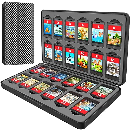 Switch Game Case Storage 24 Games Card and 24 Micro SD Cartridge Slots, Switch Game Holder for Nintendo Switch/OLED/Lite, Portable Switch Game Card Case with Magnetic Closure, Plaid Grey Black - Plaid Grey Black