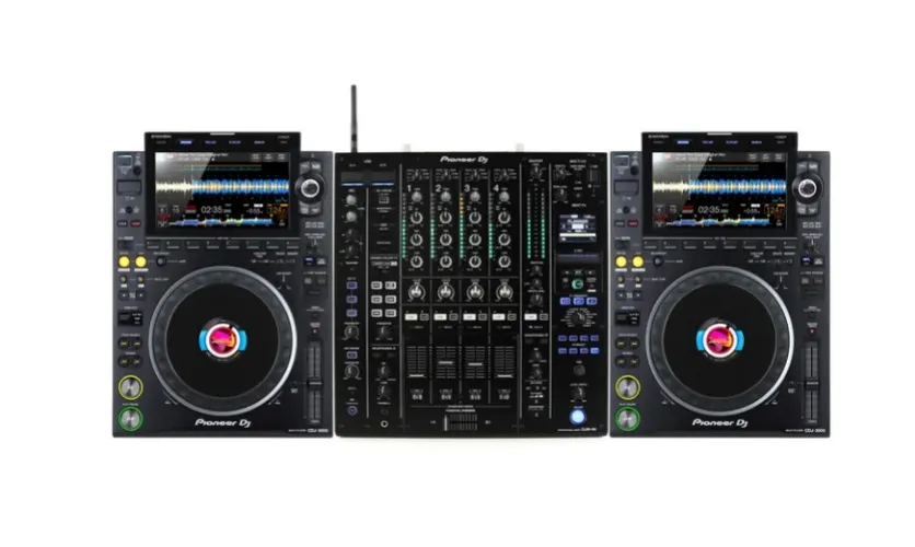 Pioneer DJ DJM-A9 4-channel DJ Mixer with Effects and Dual CDJ3000 Media Player Bundle
