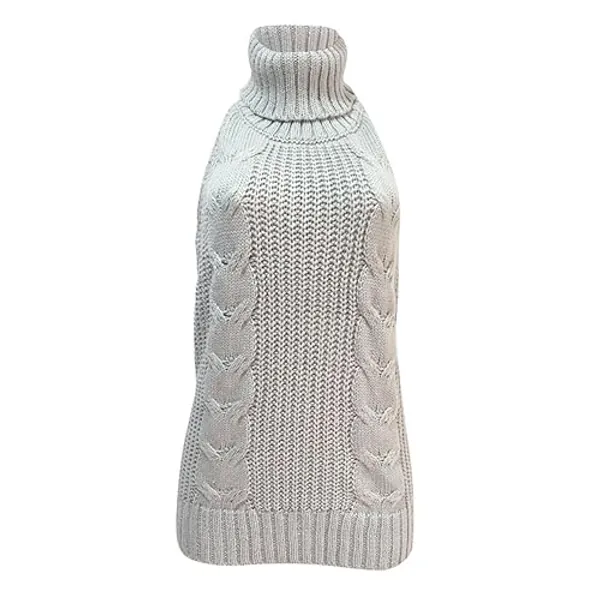 YOMORIO Womens Anime Virgin Killer Sweater Japanese Turtleneck Knitted Underwear Backless Pullover - Medium - Grey