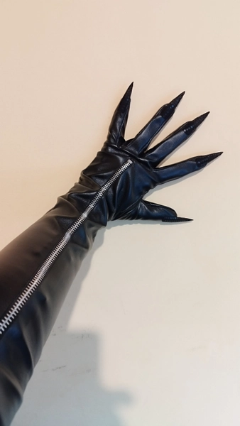NEW   NEW Black Zippered Leather Gloves Opera Length Black Claw Gloves Leather Burlesque Gloves