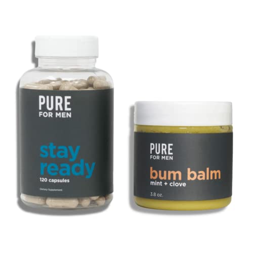 Pure for Men Original Vegan Cleanliness Fiber Supplement 120 Capsules, Bum Balm, 3.8 oz | Eco Friendly Raw Lotion for Men