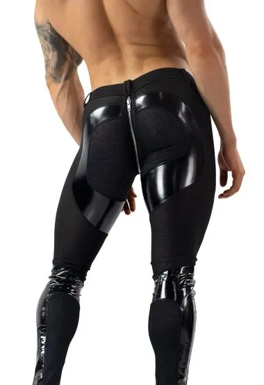 180 ZIPPER LOW RISE LATEX LEGGINGS IN BLACK