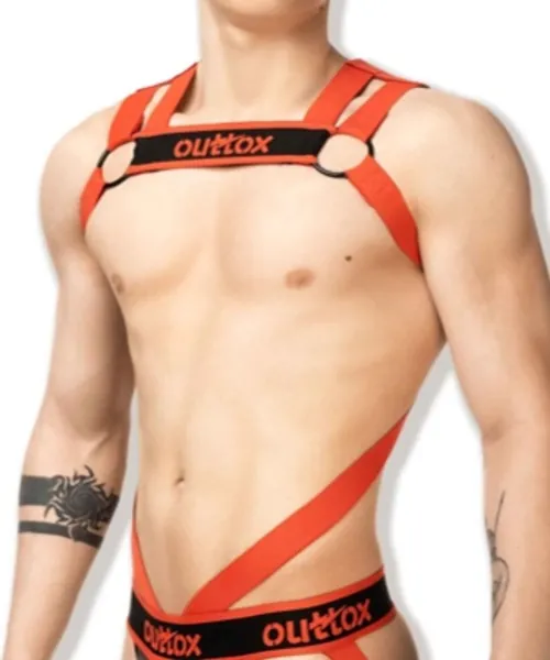 Outtox Bulldog Harness with Cockring, Red