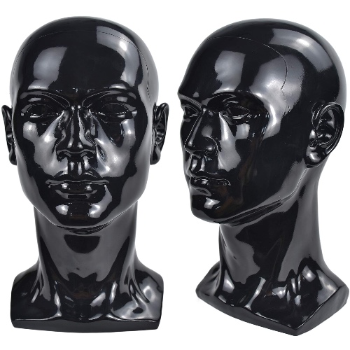 Ba Sha PVC Mannequin Head Black Male Manikin Dummy Stand Model Display Hat Scarf Wigs Hair Glasses Hat Beauty Styling Tool with Mount Hole - Bright black
