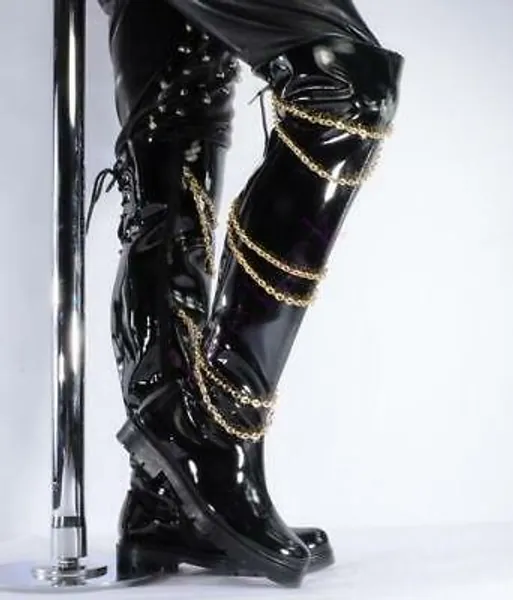 Western Mens Motor Patent Leather Over Knee High Boots Metallic Military Shoes | eBay