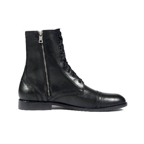 Division - Black and Nickel Leather Combat Boots