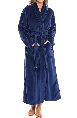 Alexander Del Rossa Womens Robe, Long Plush Robes for Women Bathrobe, Plus Size Robe, Plush Robe - Large - Navy Blue