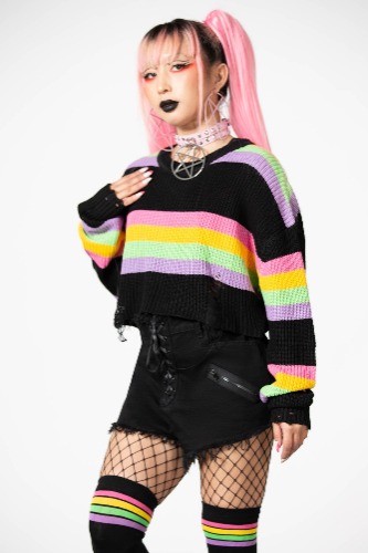 Regenboden Knit Crop Sweater | S / Rainbow / 55% Acrylic 45% Cotton