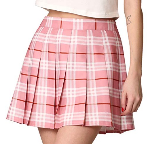 Made By Johnny Womens' Girls' High Waist Mini Plaid School Uniform Pleated Skater Tennis Skirt with Lining Shorts - X-Small - Wb2344_pink_plaid