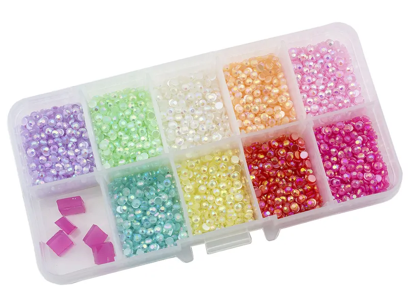 Summer-Ray 3mm Assorted Color Glossy Pearl Flat Back Rhinestones in Storage Box